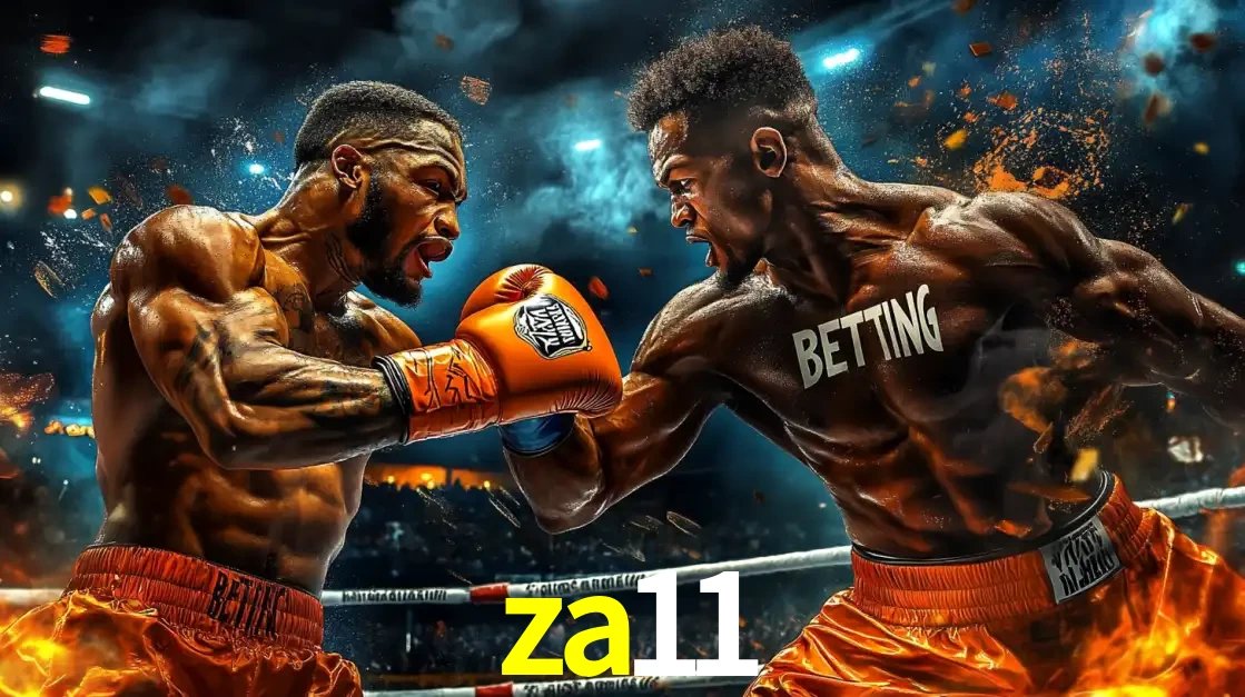 Dois boxeadores em uma luta intensa e explosiva, representando a adrenalina e as oportunidades de apostas em esportes de combate disponíveis na plataforma za11.
