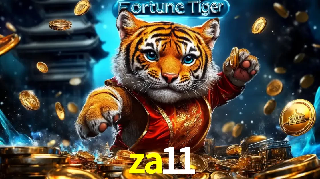 Imagem promocional do jogo de slot Fortune Tiger, com um tigre majestoso em traje tradicional cercado por uma fortuna em moedas de ouro, disponível agora no cassino za11.